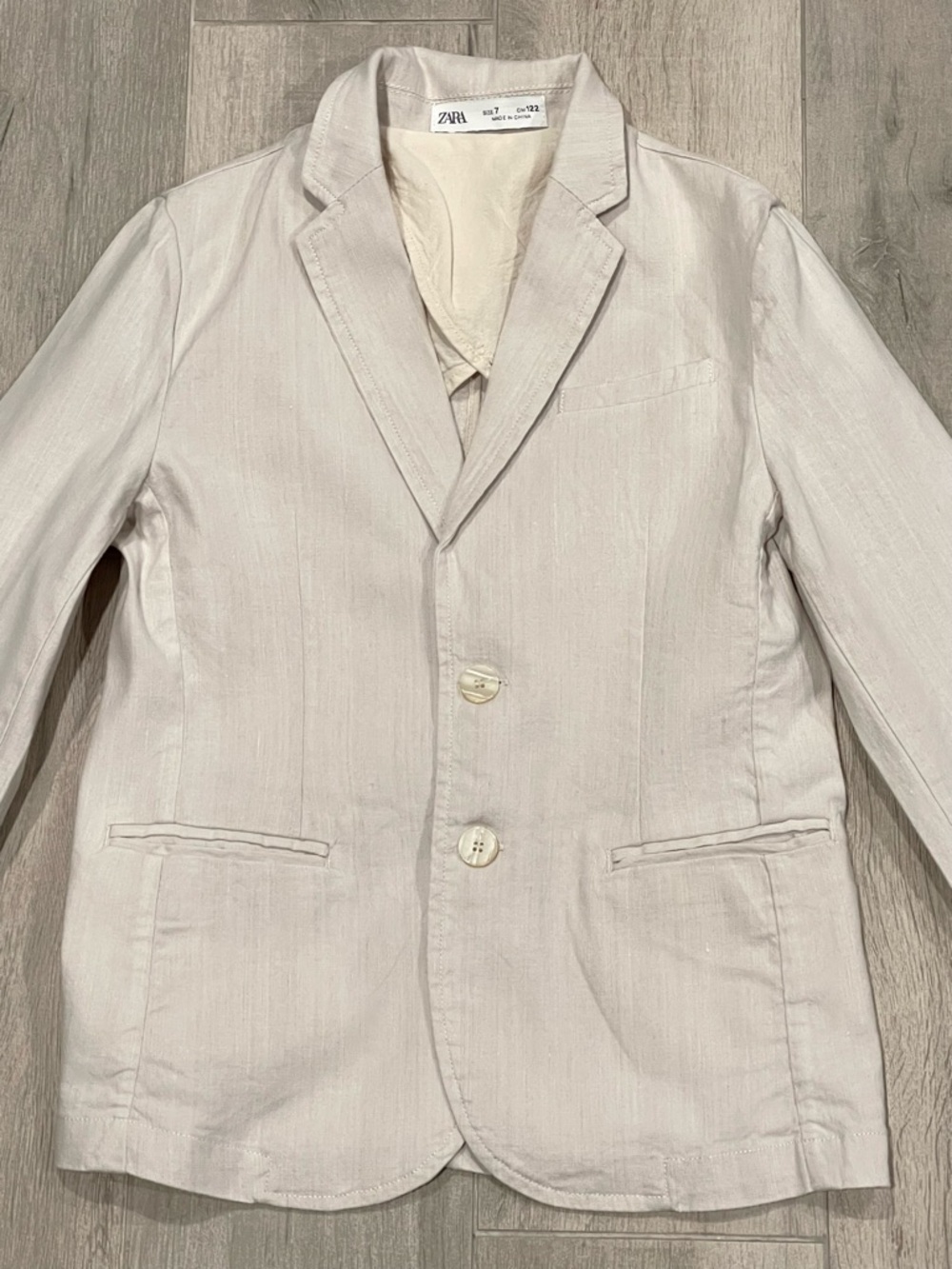 ZARA Boys Linen Blend Blazer Size 7 (122 cm) Light Beige Summer Jacket